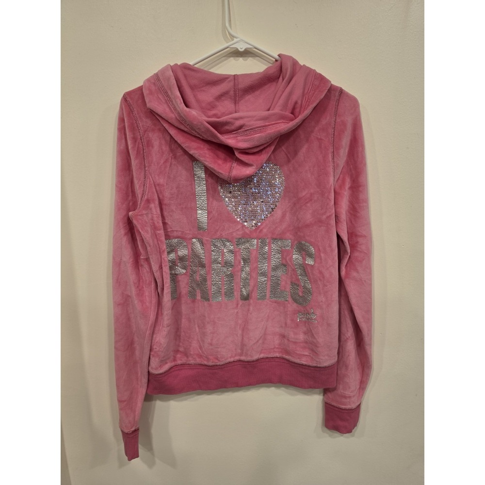 Y2K PINK‎ Victoria's Secret Velour Zip Hoodie I Heart Parties Medium